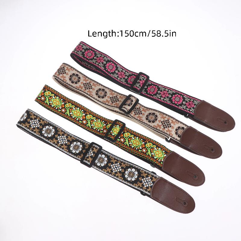 Guitar Strap Bass Cotton Leather Embroidery Straps Adjustable Neck Strap Electric Acoustic Guitar Bass Accessories