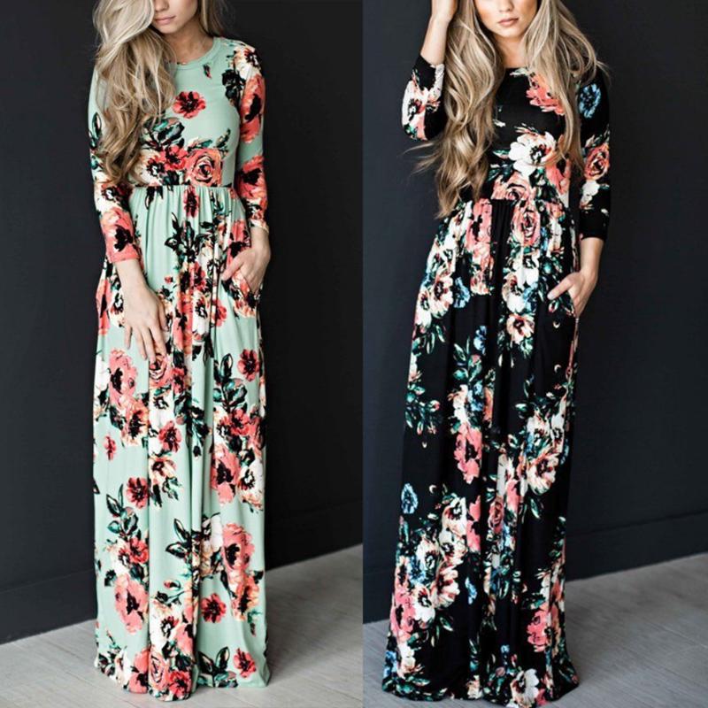 Весенне-летнее женское платье с длинным рукавом и принтом, модное ...