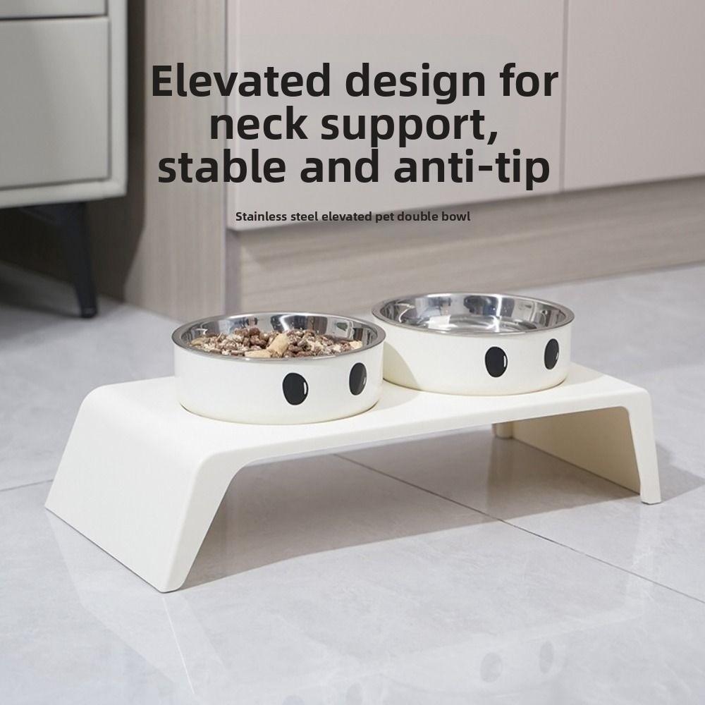 Double Bowls Cat Food Water Bowl Non-Slip Anti-flip Elevated Pet Feeder Bowl Stable Multifunction Cat Dog Dual-use Bowl
