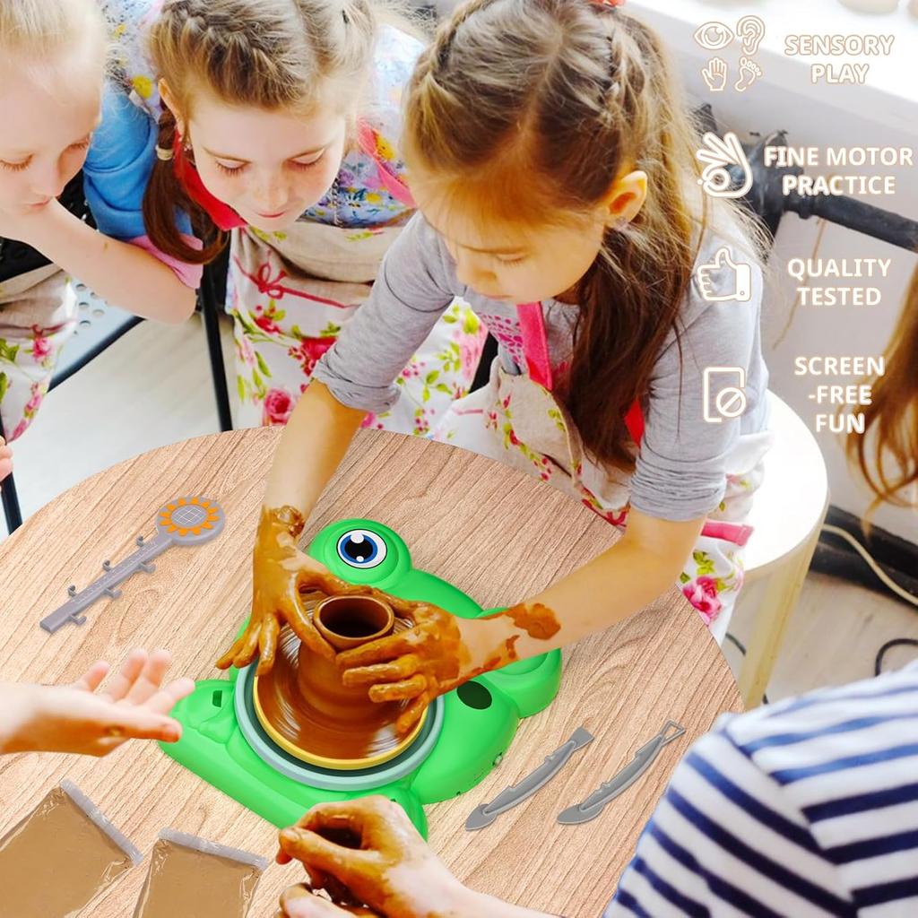 Pottery Wheel for Kids - Complete Pottery Painting Kit Arts and Crafts for Kids Ages 8-12 with 3 Pack Air Dry Clay Art Supplies Toys for Girls Boy