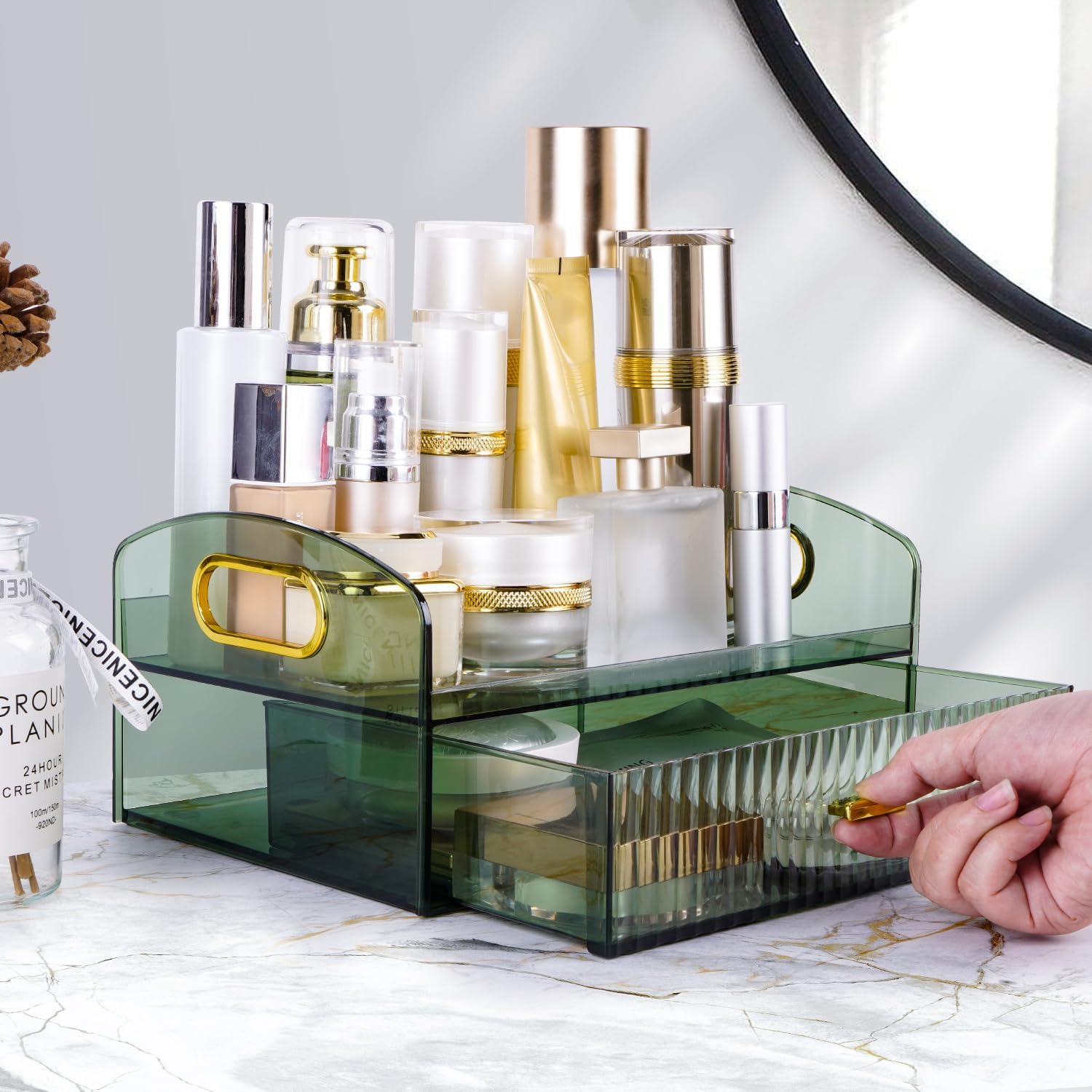 

Прозрачный органайзер для макияжа, настольные коробки для хранения с выдвижными ящиками для столешницы, косметические витрины для спальни, парфюмерии, губной помады