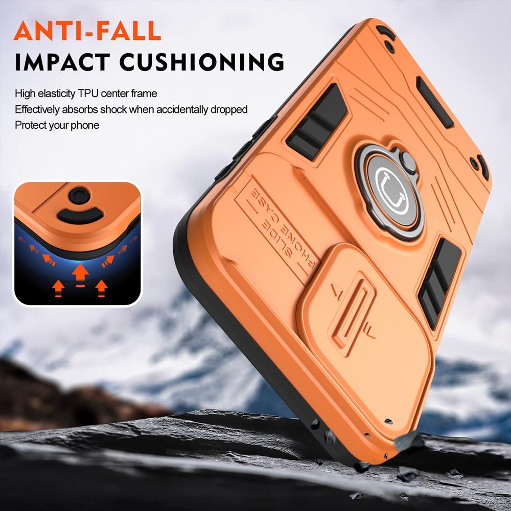 KEYSION Shockproof Armor Case for TECNO Spark 40C 4G Slide Camera Lens Protection Ring Stand Phone Back Cover for Spark 40C