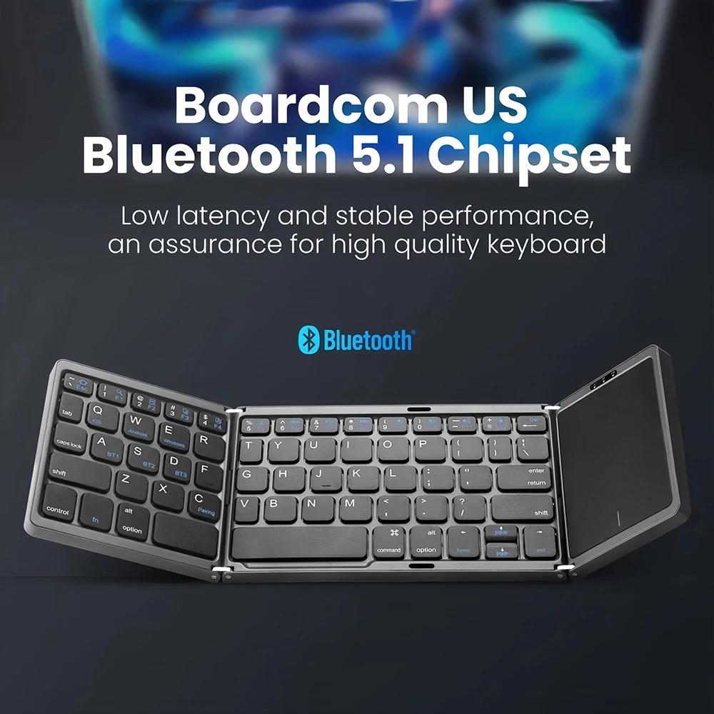 Tri-fold Keyboard with Touchpad Three Bluetooth Keyboard Portable Mini Keyboard Rechargeable Keyboard for PC Windows Android IOS