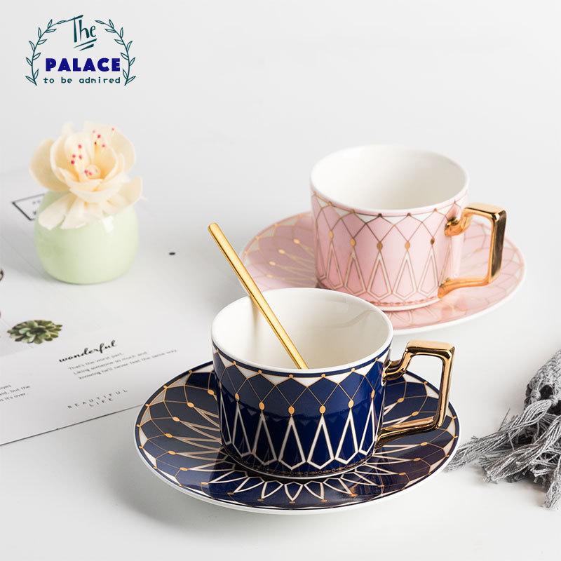 Luxury Palace Ceramic Coffee Cup Saucer Spoon Set 220ml Nordic Tea Cup Porcelain Tea Set Advanced Teacup Cafe Espresso Cup