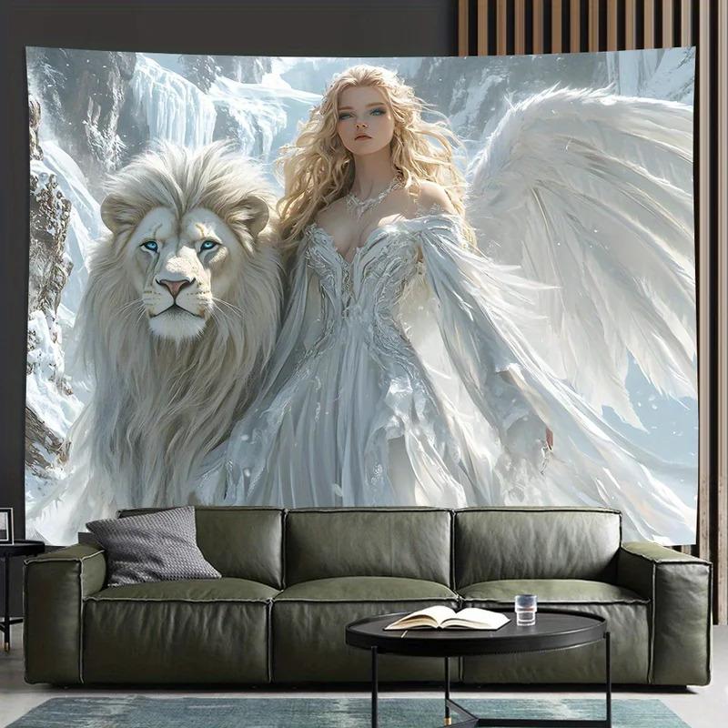VIKAMA Fantasy Angel Lion Tapestry Which Has Added A Luxurious Mythical Vibe Ideal For Home Decor And Gallery Wall Accents