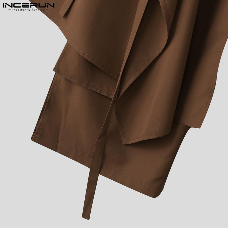 INCERUN Men Elastic Waist Irregular Layers Fake Two-piece Casual Loose Pants Trousers
