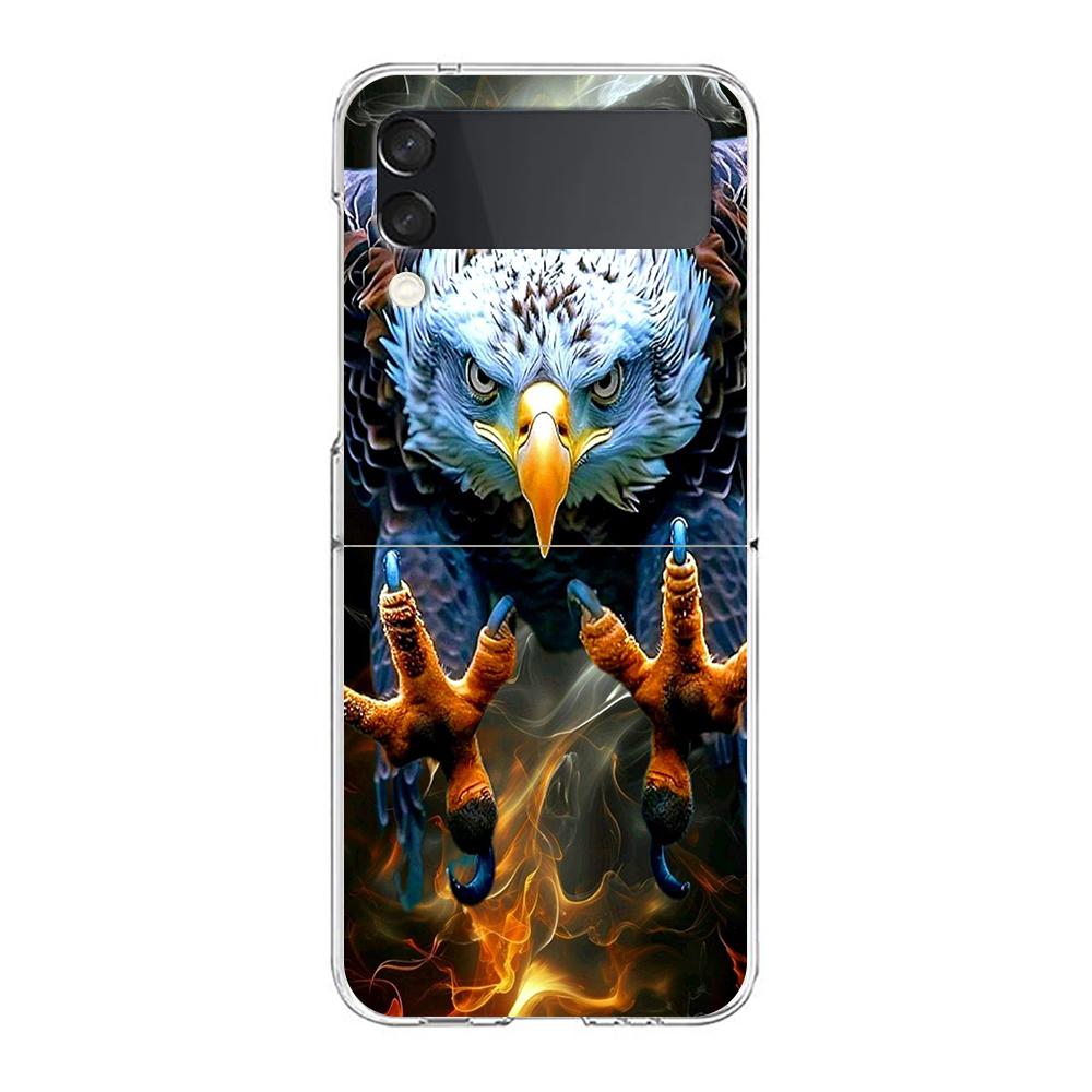 Phone Cover For Samsung Galaxy Z Flip 7 6 5 4 Case Transparent For Samsung Z Flip 3 Hard PC Foldable Bag Eagle Hawk Bird Pattern