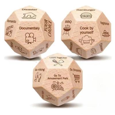 12-Sided Dodecahedron Dice with Food Symbols Romantic Couples Tabletop Game