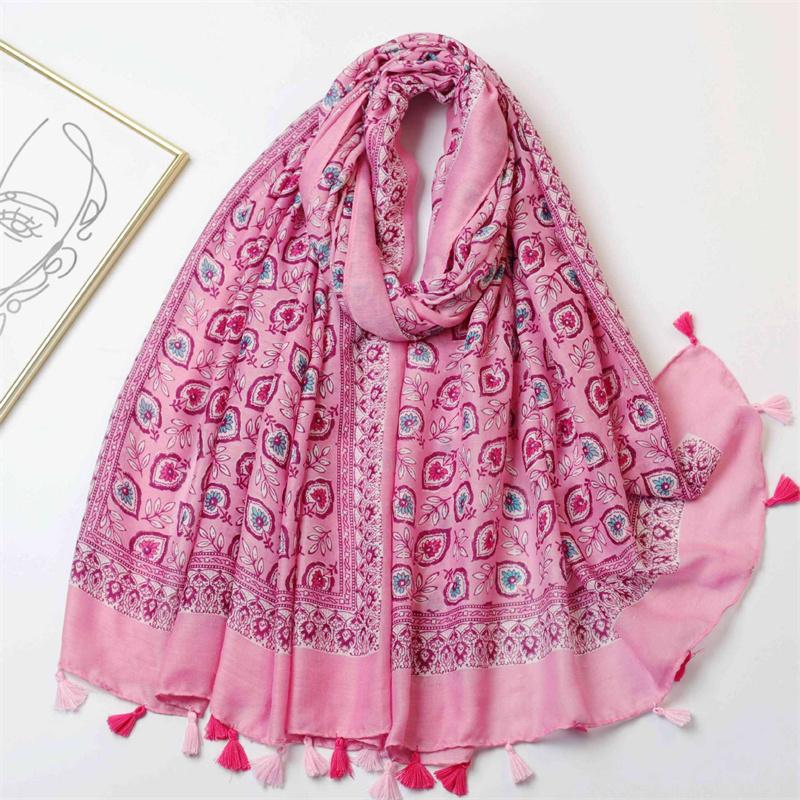 Winter Spain Fashion Leaf Floral Tassel Viscose Scarf Winter Shawls And Wraps Beach Pashmina Stole Bufanda Muslim Sjaal 180*90Cm