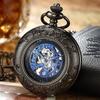 Magnifying Glass Blue Mechanical Pocket Watch, Retro Flip Hollow Necklace Watch, Men's and Women's Watches