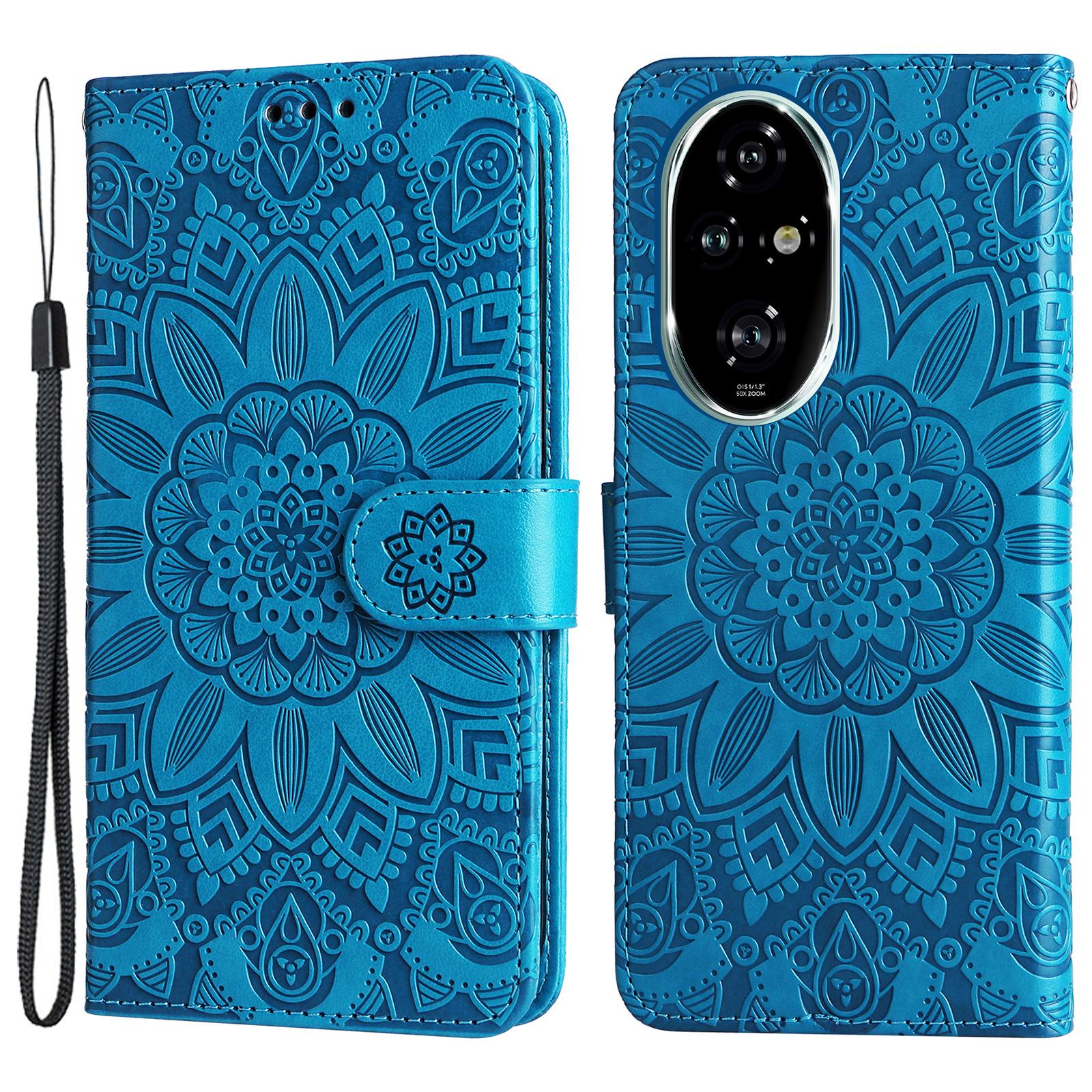 

For Honor 200 Pro 5G Case PU Leather Wallet Phone Cover Sunflower Pattern Blue