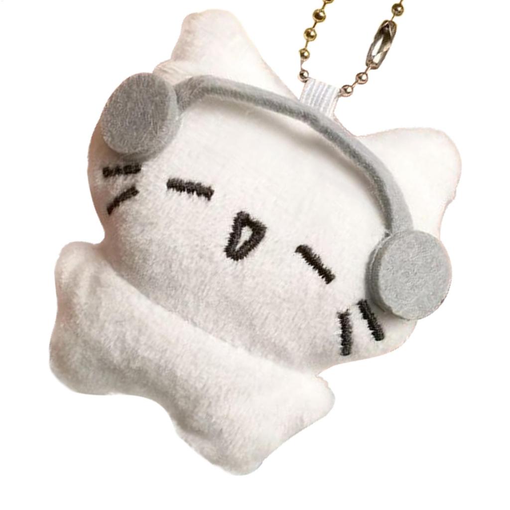 Cute Headphones Kitten Doll Keychain Mini Crying Cat Plush Keyring Cartoon Animal Pendant Charms Backpack Decoration