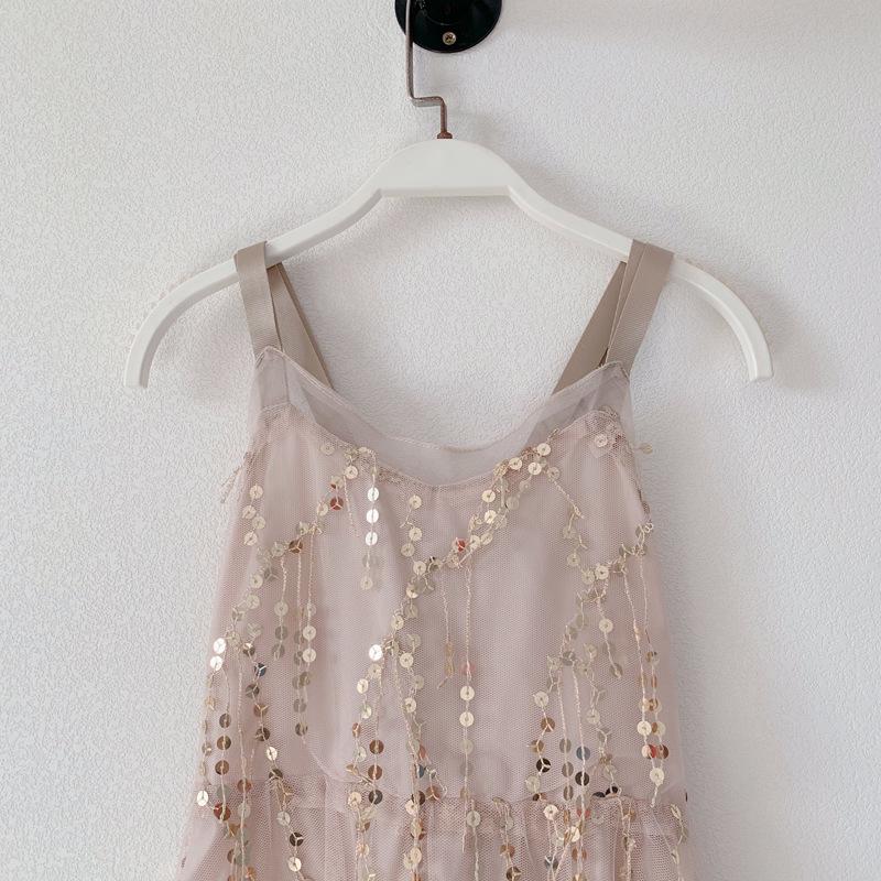 2023 Sequined Beach Dress: Mother-Daughter Backless Summer Maxi for Seaside Vacations