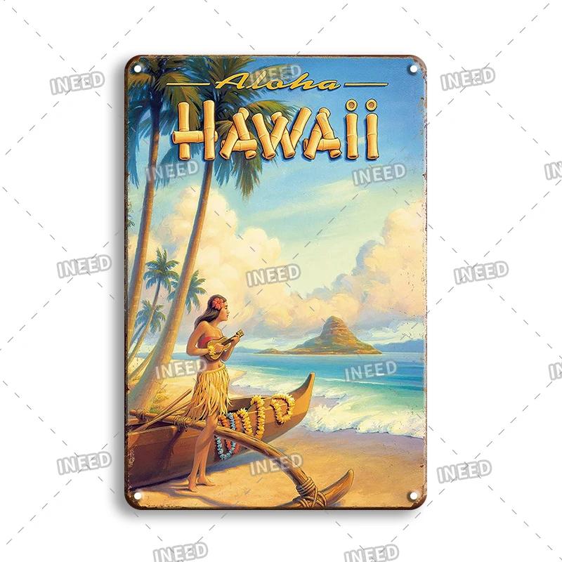 Funny Aloha Tiki Bar Tin Sign, Vintage Beach Bar, Pub Art, Wall Decor, Metal Plate, Retro Hawaii Beauty, Iron Painting Signs