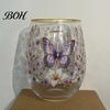 Sturdy Thickened Glassware Hummingbird Joy Tea Cup, Colorful Animal Tumbler, Floral Glass Decorative Flower Bird Cup Golden Rim, Artistic Water