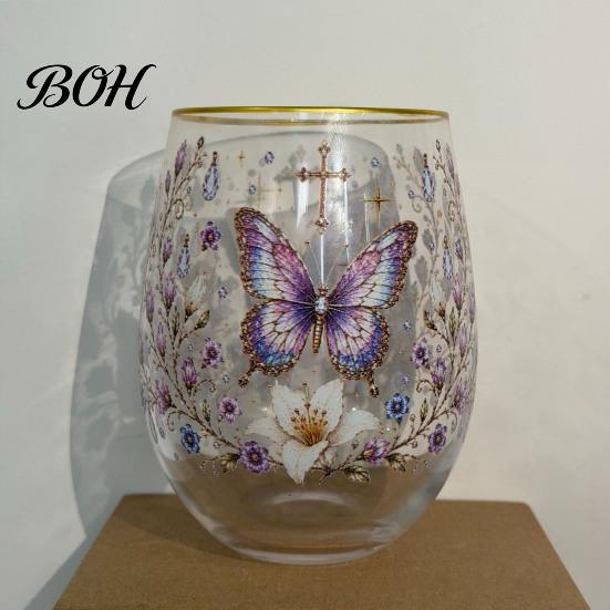 Sturdy Thickened Glassware Hummingbird Joy Tea Cup, Colorful Animal Tumbler, Floral Glass Decorative Flower Bird Cup Golden Rim, Artistic Water