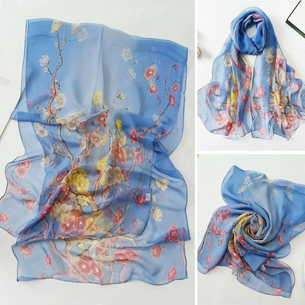 Embroidered Silk Scarf Sun-Resistant Long Wraps Summer Sunscreen Hijab  for Women