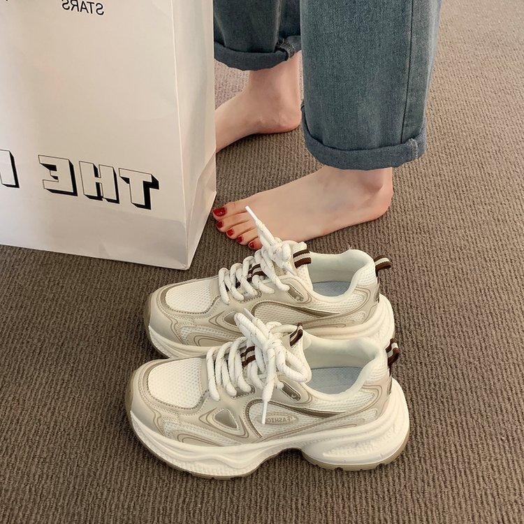 Daddy Shoes Women's Summer 2025 New Thin Versatile Thick-soled Breathable Mesh Shoes Lightweight Casual Sports Shoes