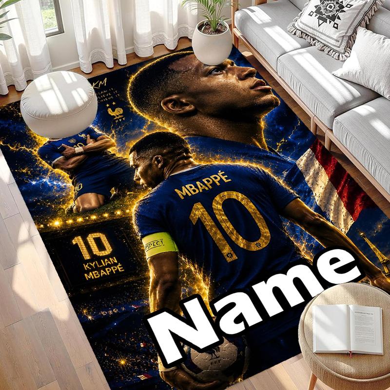 Custom Name Personalized Kylian Mbappe Print Carpet, Versatile Home Decor Rug, for Playroom, Apartment, Balcony, Entryway, Hallway Gift