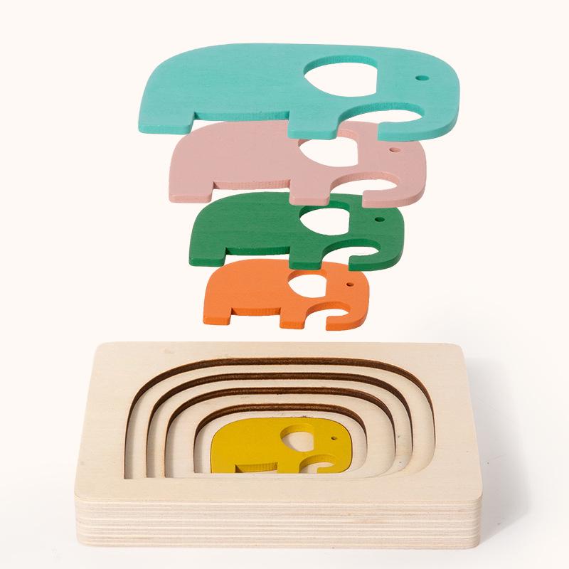 Montessori Wooden 3D Multi-layer Animal Puzzle Inlay Board for Kids