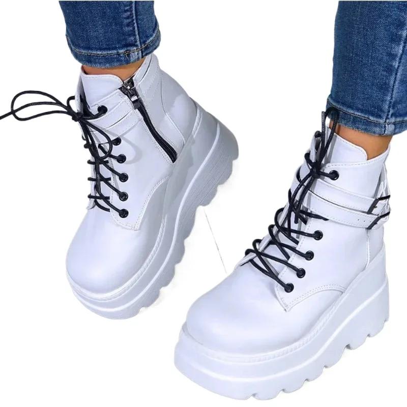 Fashion 2024 New Fashion Gothic Black Boots Ankle Shoes on Heels Platform Sneakers Chunky for Women Luxury Designer Casual  Rock Booties