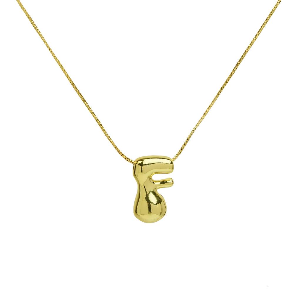 18K Gold Plated Copper Balloon Bubble Chubby Alphabet Pendant Necklace