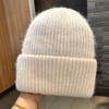 Winter angora rabbit fur warm solid color light board wool hat women's autumn and winter candy color vertical striped knitted hat