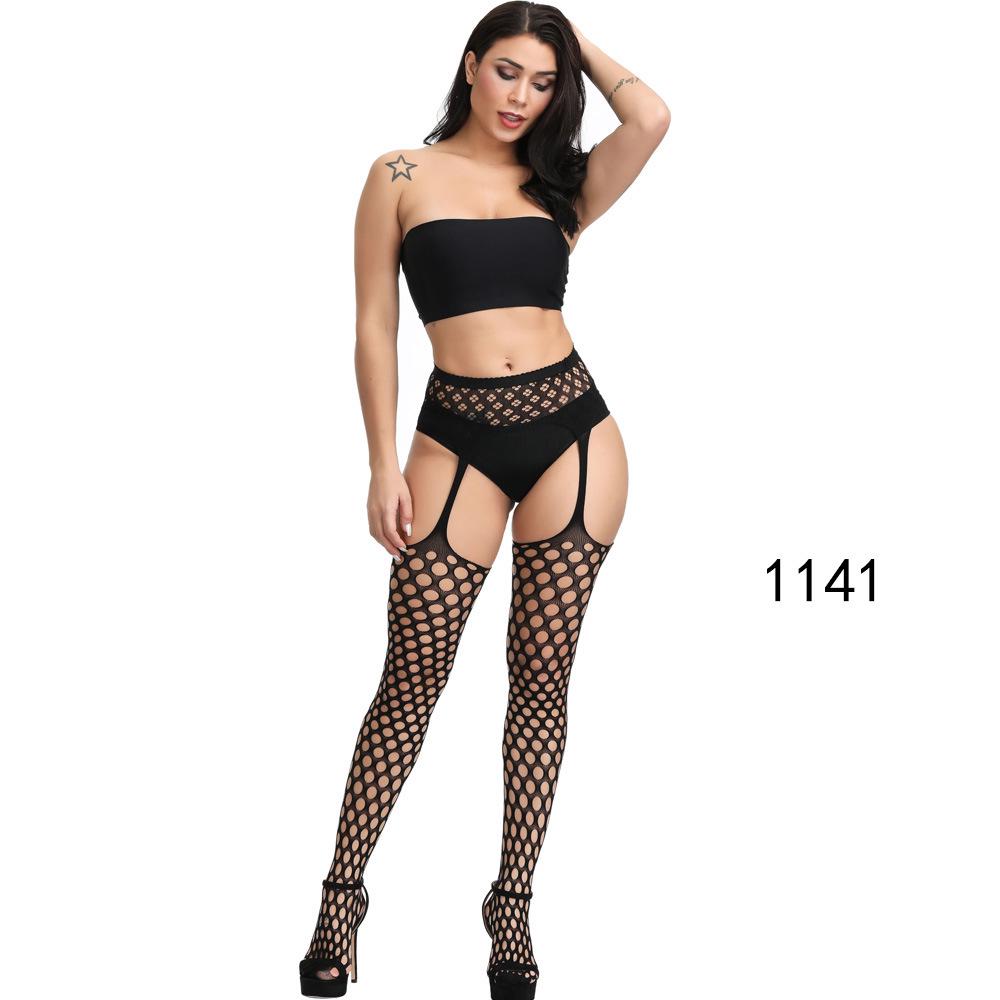 European & American Plus Size Fishnet Bodysuit: Sexy Open Crotch Hollow-Out Jacquard Suspender Stockings