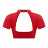 Girls Shiny Sequins Adorned Mock Neckline Short Sleeve Mesh Patchwork Crop Top Cutout Back Dance Top