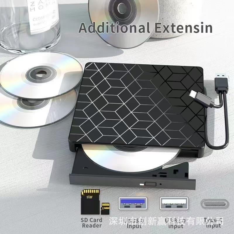 Seven-in-One USB 3.0 External DVD Writer with Flash Drive and Card Reader Connectivity