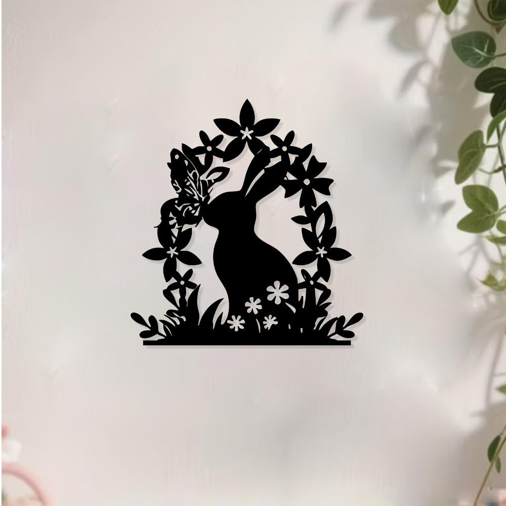 1pc Modern Bunny Butterfly Metal Wall Art, Iron Sculpture Garden Fence Decor, Weatherproof Indoor Outdoor Easter Christmas Spring Ornament