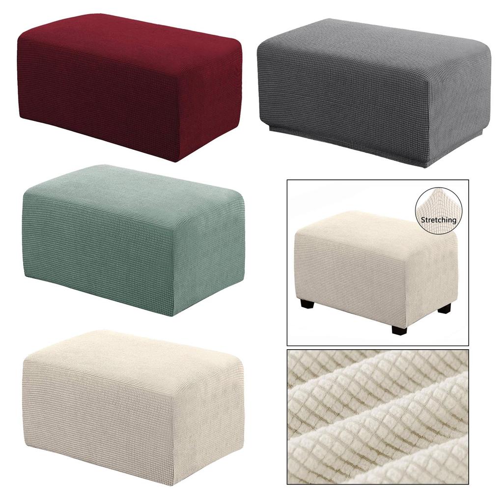 Premium Footstool Cover Stretch Removable Ottoman Slipcovers Pouf Soft