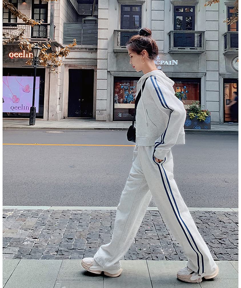 Hoodie and Tracksuit Sweatshirt with Sports Casual Loose Korean Plus NTZ05 D.IIZOO Women's Spring/Autumn 2-Piece Set, Zip-Up Pants, Loungewear, Fit,