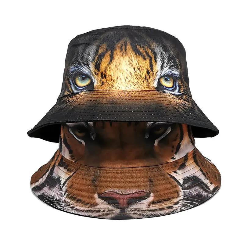 Spring and Summer Polyester Cartoon Tiger Print Bucket Hat Fisherman Hat Outdoor Travel Sun Cap For Men And Women 17