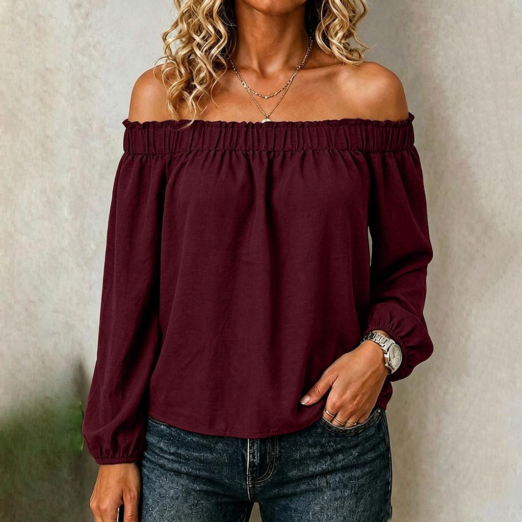Women's Off-Shoulder Long Sleeve Loose Fit T-Shirt Top