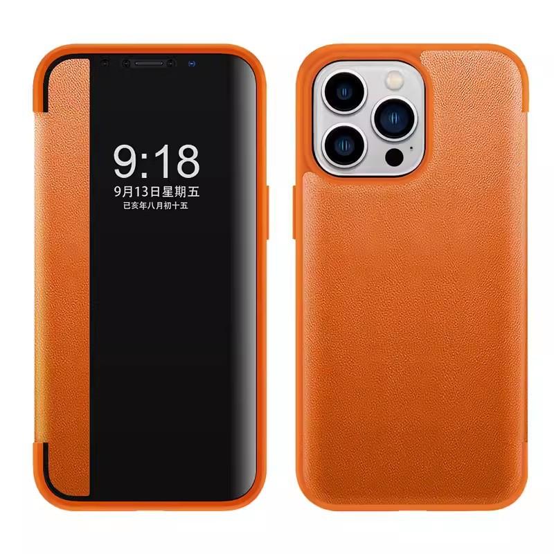 Applicable To IPhone16 Mobile Phone Chitin Leather Business Flip Leather Case 15pro Windows Apple X Full-inclusive Protective Case