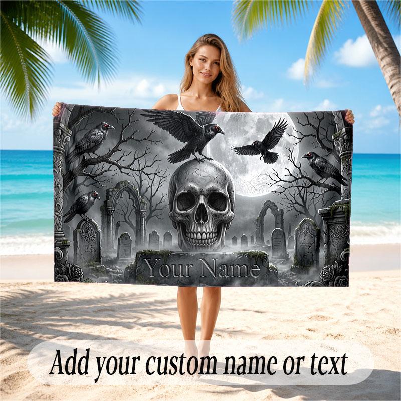 Skull Gothic Theme Beach Towel Personalized Custom Name & Text Soft Quick Dry Beach Towel for Swimming Travel