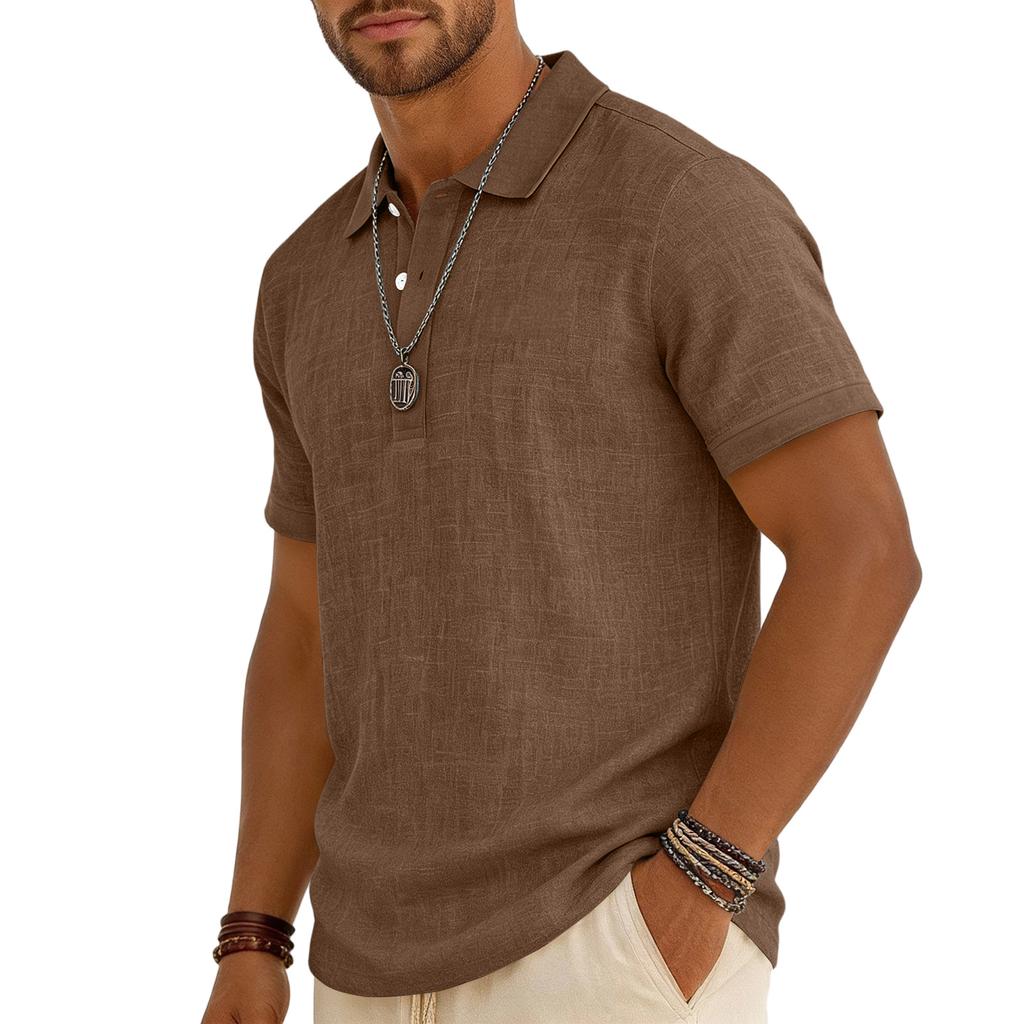 Men's Casual -color Summer - Cotton And Linen Short-sleeved Shirt