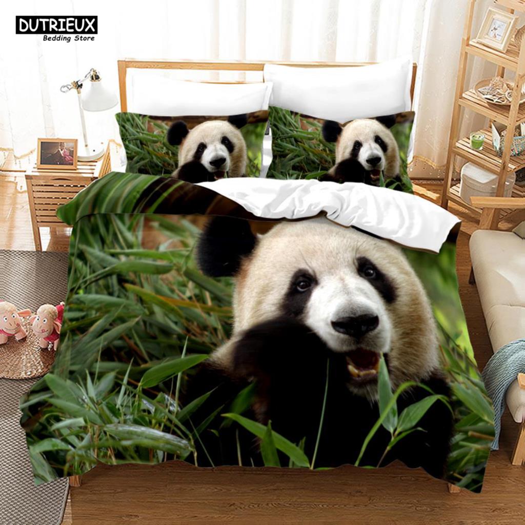 Cartoon Chinese Panda Bedding Set Soft Microfiber Double Queen King Twin Duvet Cover Kids Girls Room Decor White Duvet Cover