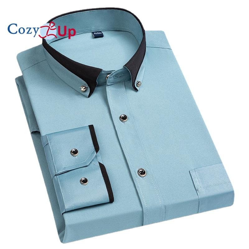 Cozy Up Herrenhemd mit Umschlagmanschette, normale Passform, lange Ärmel, Speerkragen, Manschettenknöpfe aus Metall