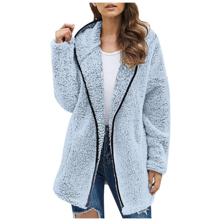 Winter Women's Thick Plush Long Sleeve Pocket Jacket Top Fashion Fall