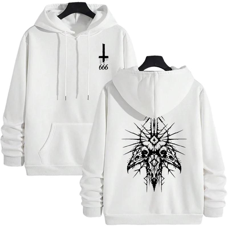 2025 New Autumn Winter Male Fashion Casual Hoodie with 666 Cross Man Streetwear Hooded Sweatshirt Gothic Demonic Theme Print Top