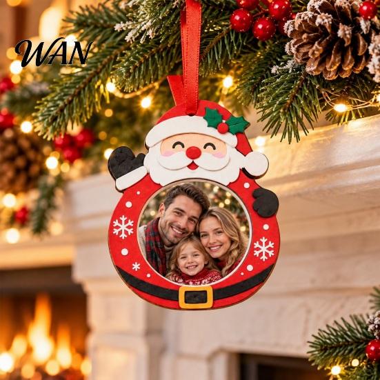 Handcrafted Holiday Photo Frames Christmas Frame Pendant with Hanging Rope, Personalized Wooden Picture for Tree Decoration, Cute Commemorative Holder
