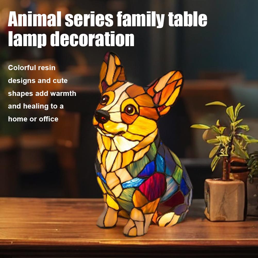 LED Stained Animal Lamp Ornament Resin Animal Tabletop Night Light Vintage Animal Night Light Fun Gift for Pet Lovers