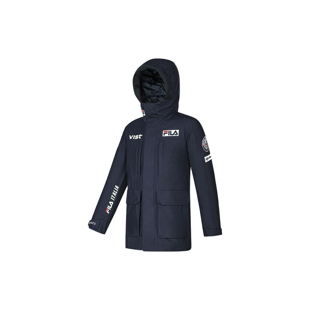 FILA Letter Zip-Up Hooded Down Jacket Men Outerwear Dark-Blue A11M346905F-NV