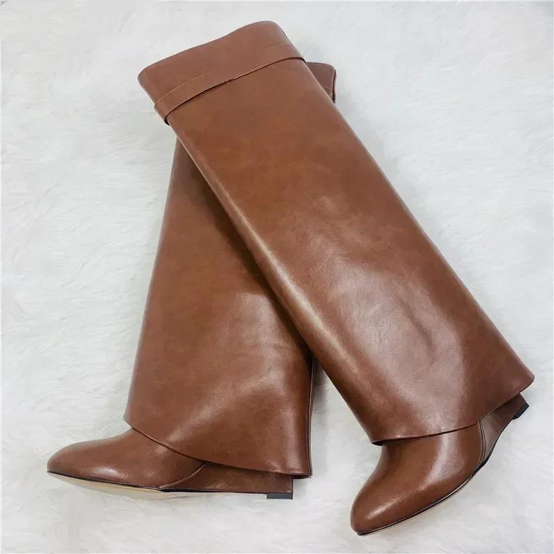 Elegant High Heel Mid-Calf Boots with Metal Buckles for Formal Banquets, Stylish Riding Boots for Women, Chunky Heel Dress Boots