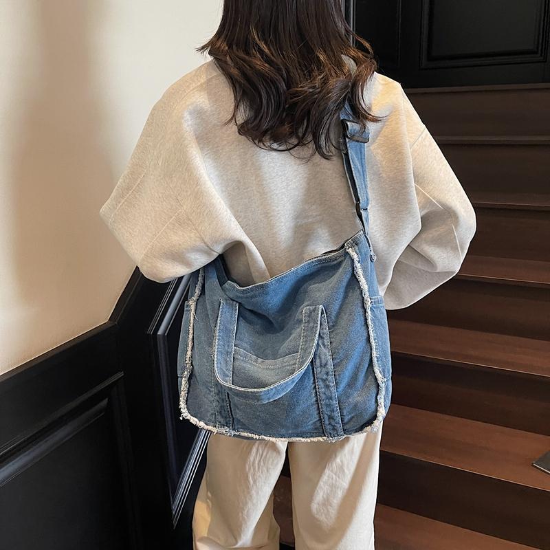 Sac en Denim Vintage Sac à Bandoulière pour Femme Sac Cabas de Commute Sac de Shopping
