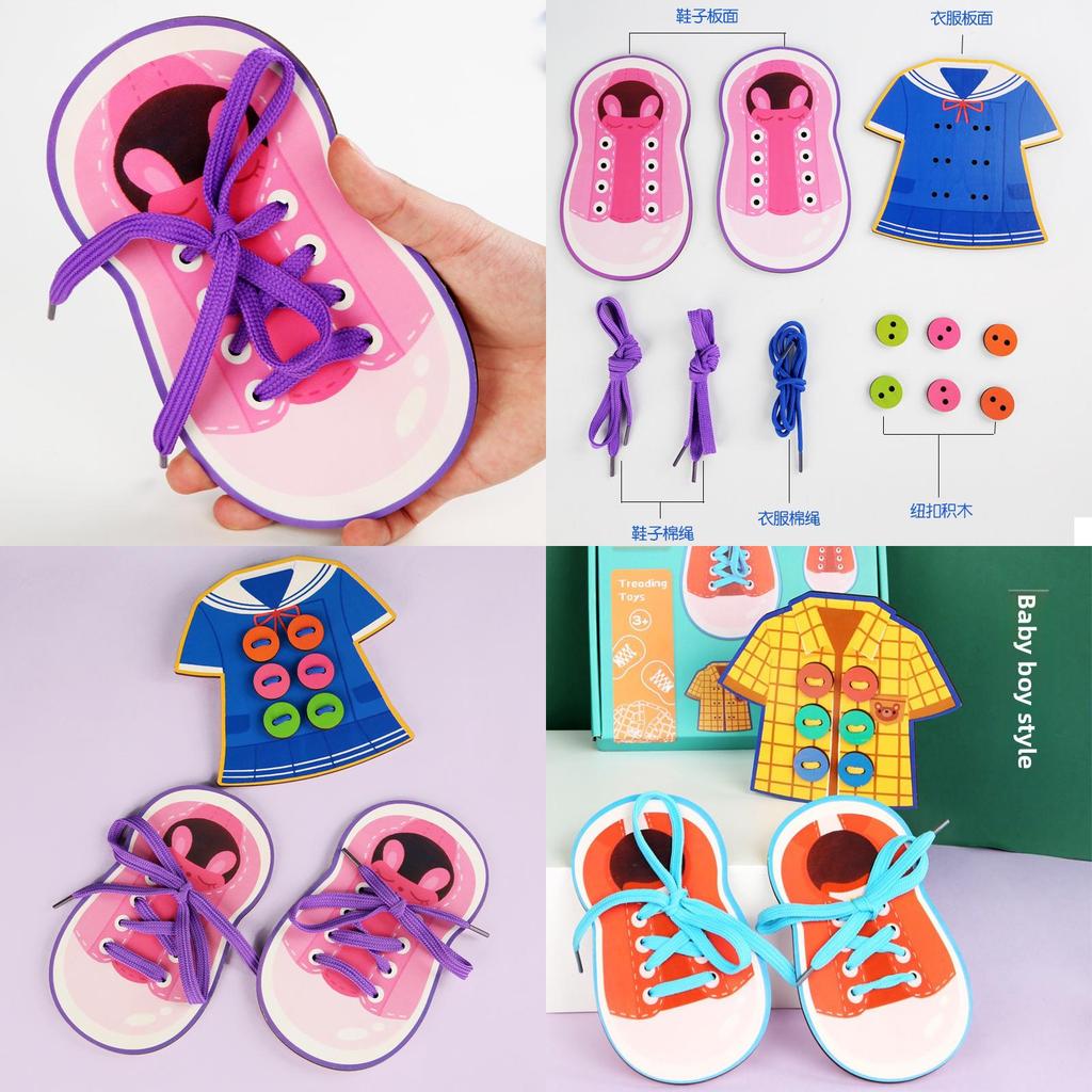 Wooden Shoe Tying Game Toy With Diy Fun For Kids Educational Play