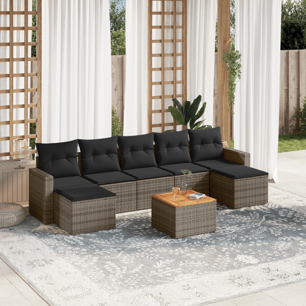 8 Piece Garden Sofa Set with Cushions Gray Poly Rattan