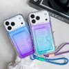 For iPhone 17 Pro Case Card Holder Gradient Color PC+TPU Phone Back Cover with Lens Film/Wrist Strap